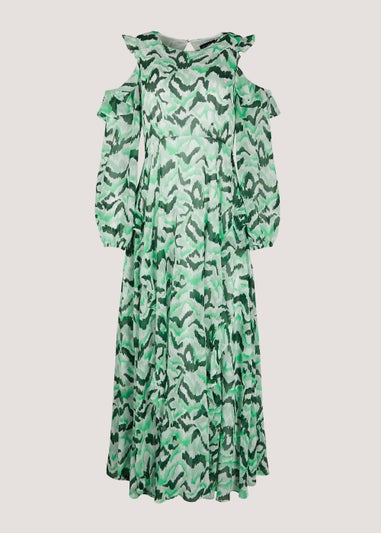 Et Vous Green Print Frill Dress