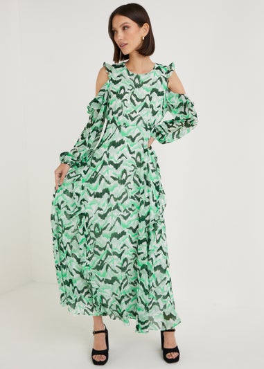 Et Vous Green Print Frill Dress