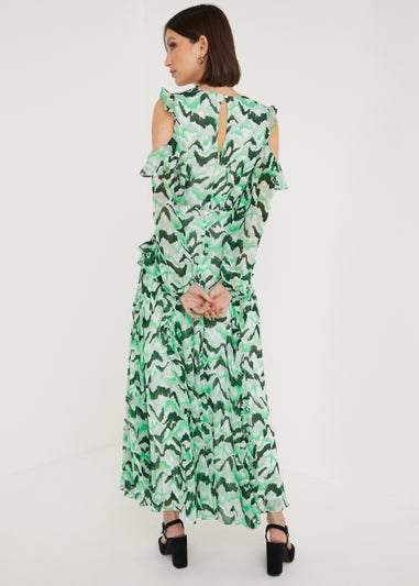 Et Vous Green Print Frill Dress