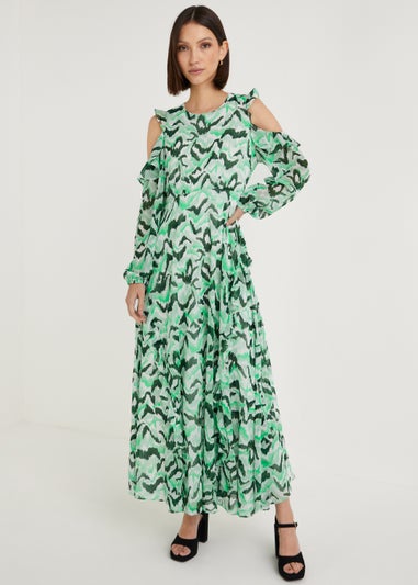 Et Vous Green Print Frill Dress