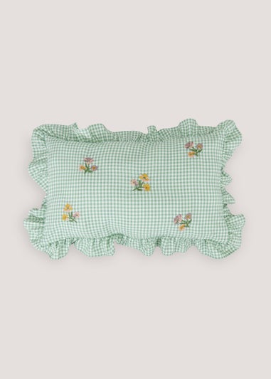 Green Gingham Frill Cushion (50cm x 30cm)