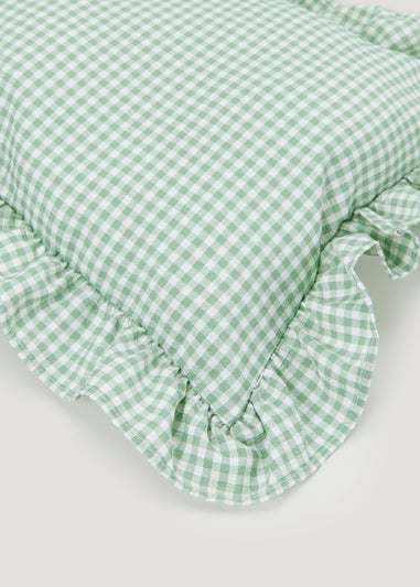 Green Gingham Frill Cushion (50cm x 30cm)