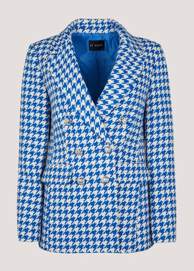 Et Vous Blue Check Boucle Blazer