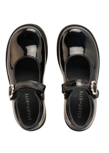 Start-Rite Destiny Black Patent Riptape Shoes (Wide Fit G)