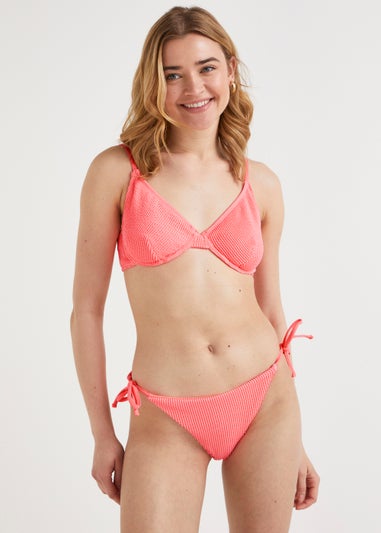 Coral Crinkle Bikini Top