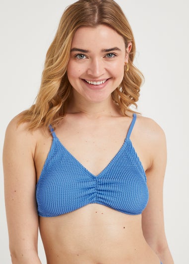 Blue Crinkle Crop Bikini Top