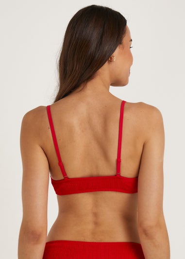 Red Crinkle Crop Bikini Top