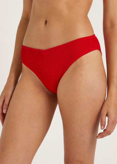 Red Crinkle Crop Bikini Bottoms