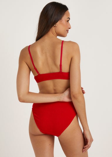 Red Crinkle Crop Bikini Bottoms