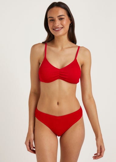 Red Crinkle Crop Bikini Bottoms