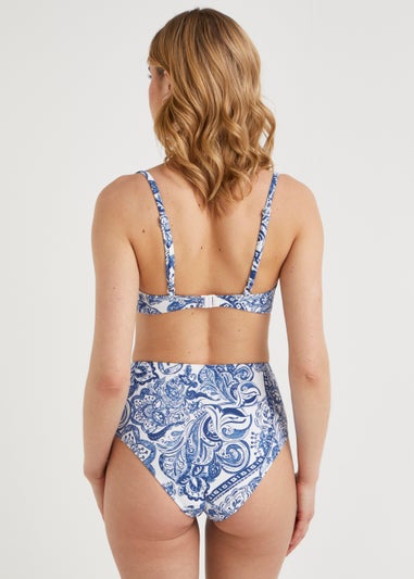 Blue Paisley High Waisted Brazilian Bikini Bottoms