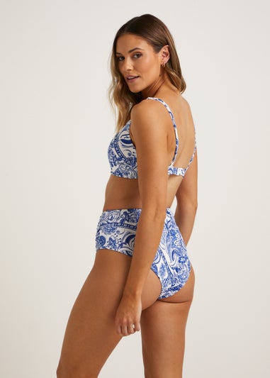 Blue Paisley High Waisted Brazilian Bikini Bottoms