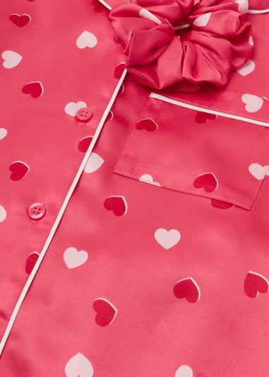 Girls Pink Heart Satin Pyjama Set (4-13yrs)