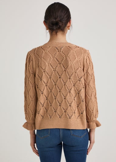 Beige Pointelle Bobble Cardigan