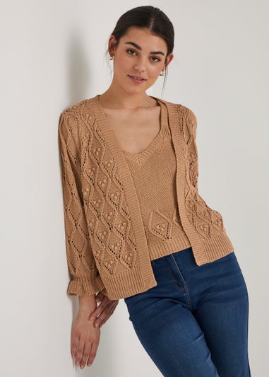 Beige Pointelle Bobble Cardigan