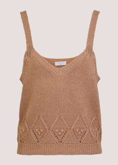 Beige Pointelle Co-Ord Vest Top
