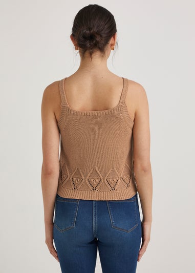 Beige Pointelle Co-Ord Vest Top
