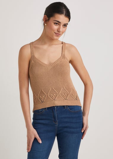 Beige Pointelle Co-Ord Vest Top