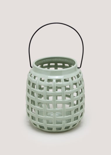 Green Ceramic Cut Out Lantern (20cm x 13cm)