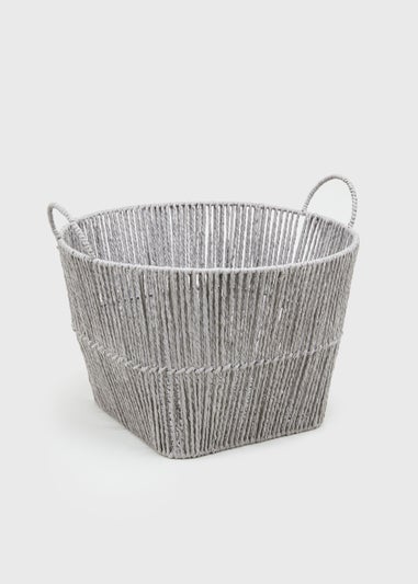 Grey Paper Rope Twist Storage Basket (35cm x 24cm)