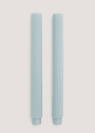 Blue Ribbed Wax Dinner Candle (25cm)