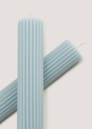 Blue Ribbed Wax Dinner Candle (25cm)