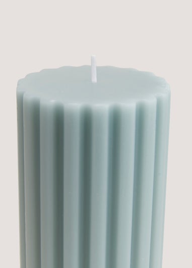 Blue Ribbed Wax Pillar Candle (7cm x 15cm)