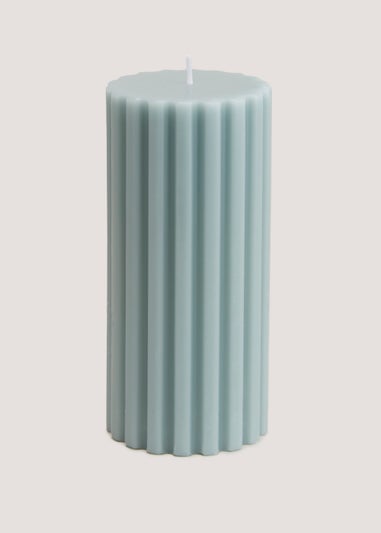 Blue Ribbed Wax Pillar Candle (7cm x 15cm)