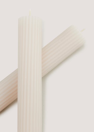 2 Pack Oatmeal Ribbed Wax Dinner Candles (25cm)