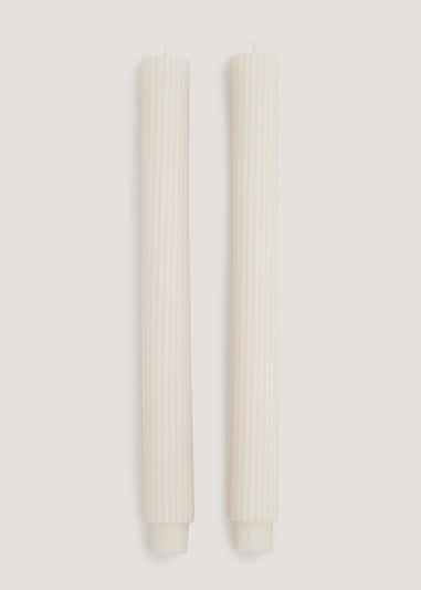 2 Pack Oatmeal Ribbed Wax Dinner Candles (25cm)