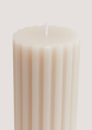Oatmeal Ribbed Wax Pillar Candle (7cm x 15cm)