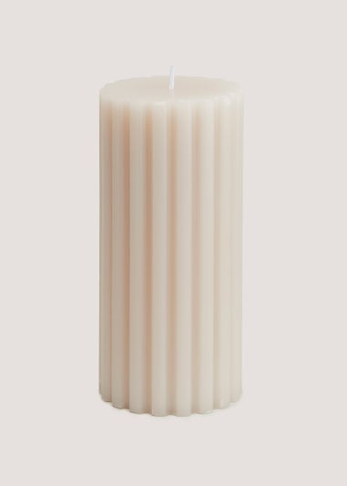 Oatmeal Ribbed Wax Pillar Candle (7cm x 15cm)