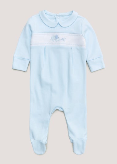 Baby Blue Smock Sleepsuit (Tiny Baby-12mths)