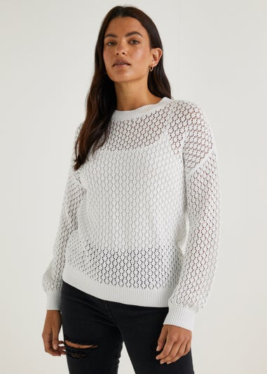 White Open Stitch Jumper