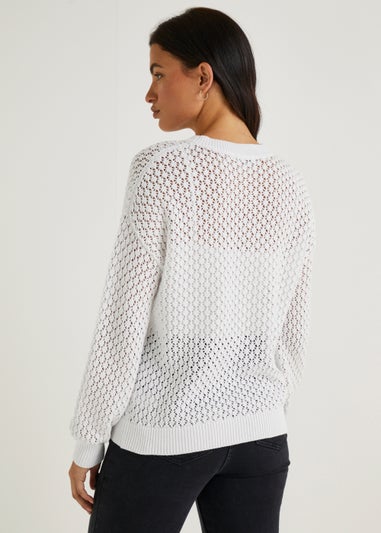 White Open Stitch Jumper