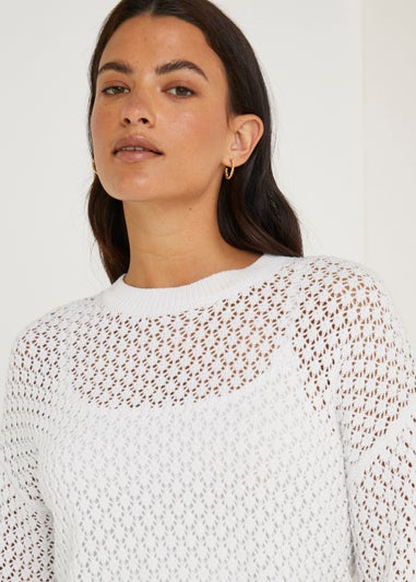 White Open Stitch Jumper