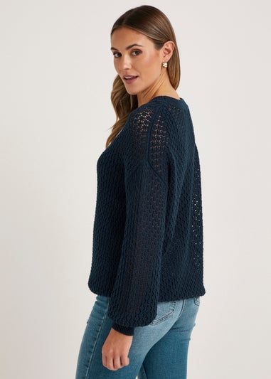 Navy Open Stitch Jumper