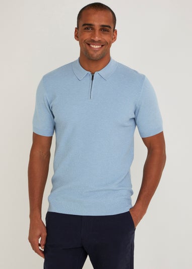 Blue Textured Stitch Polo Shirt