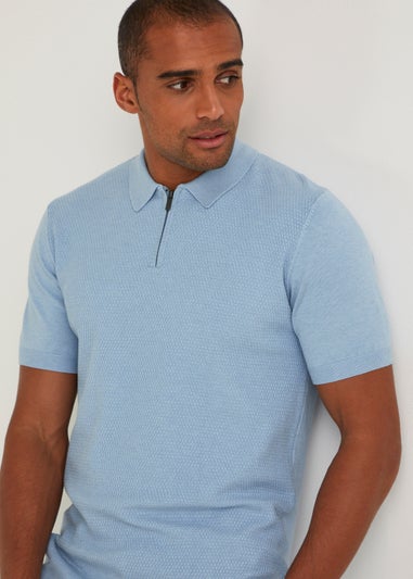 Blue Textured Stitch Polo Shirt