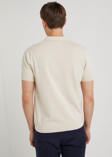 Cream Textured Knitted Polo Shirt