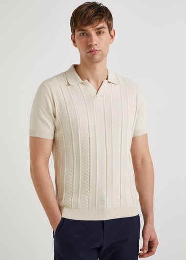 Cream Textured Knitted Polo Shirt