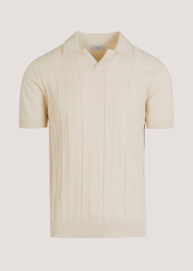 Cream Textured Knitted Polo Shirt