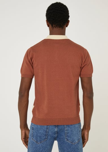 Orange Boarder Quarter Zip Polo Shirt