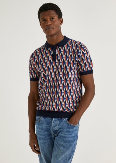 Navy Retro Print Polo Shirt