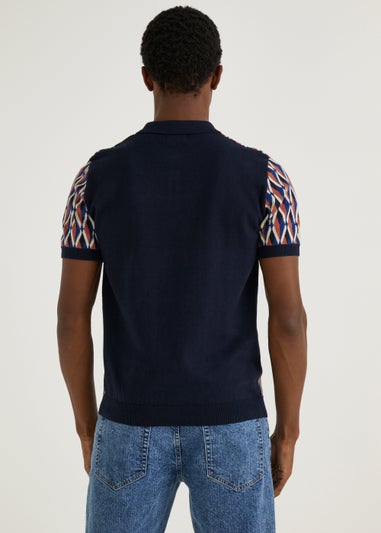 Navy Retro Print Polo Shirt