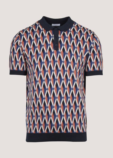 Navy Retro Print Polo Shirt