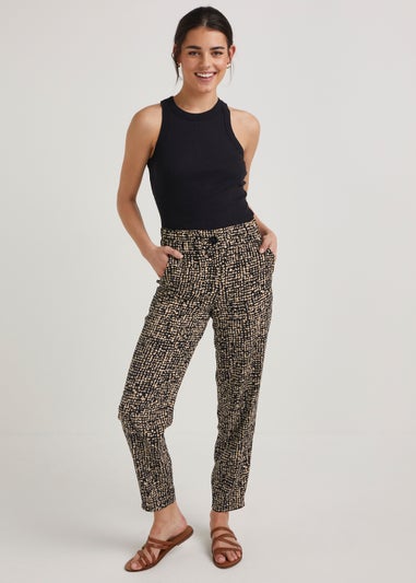 Black Print Tapered Trousers