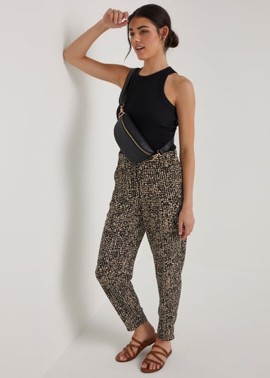 Black Print Tapered Trousers