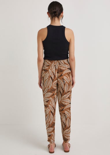 Brown Leaf Print Tapered Trousers