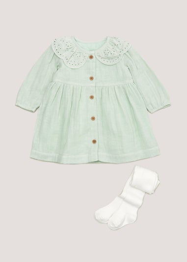 Baby Sage Dress & Tights Set (Newborn-23mths)